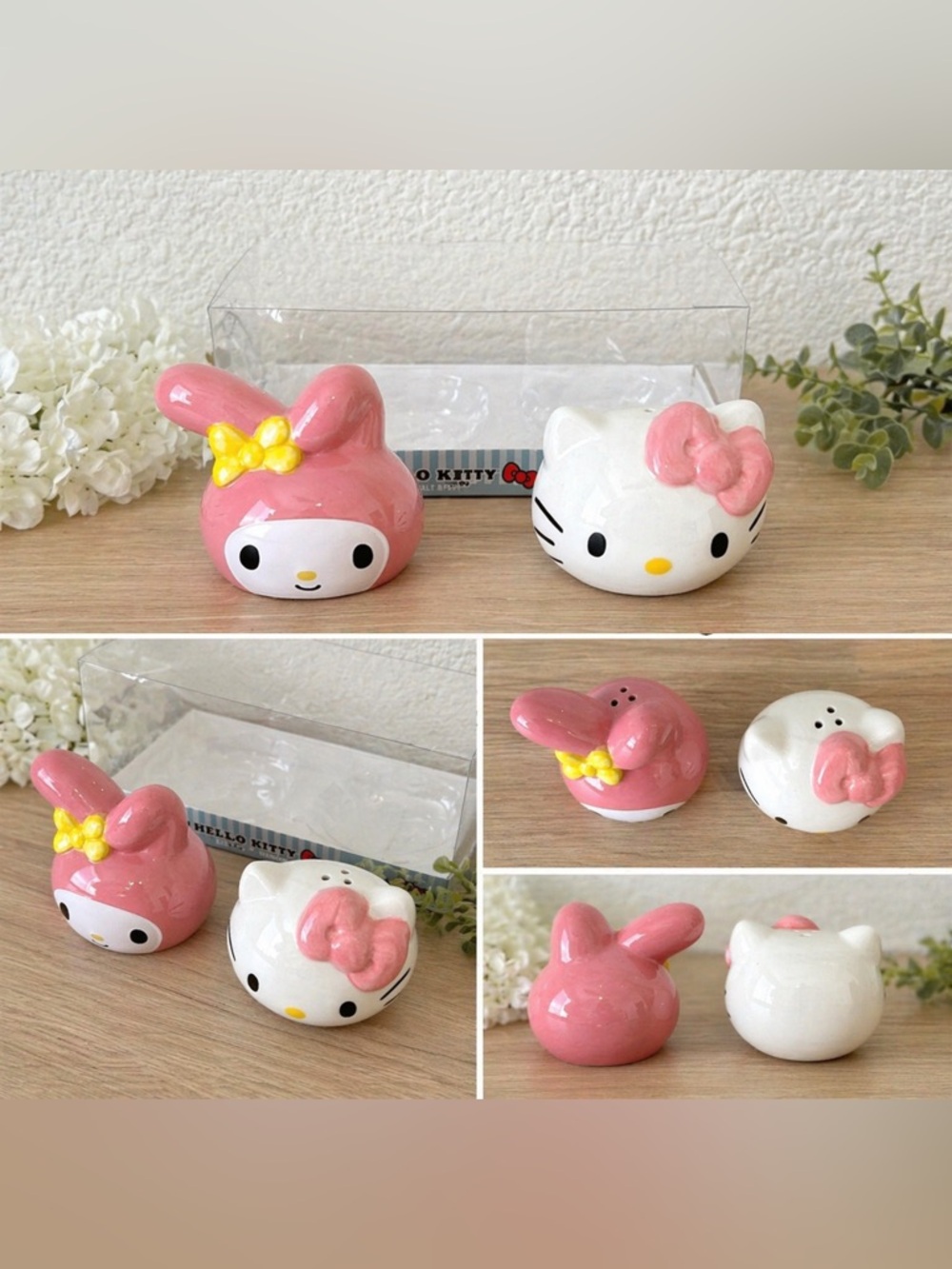 Hello Kitty & My Melody Ceramic Shakers - Pink, White & Yellow Accents